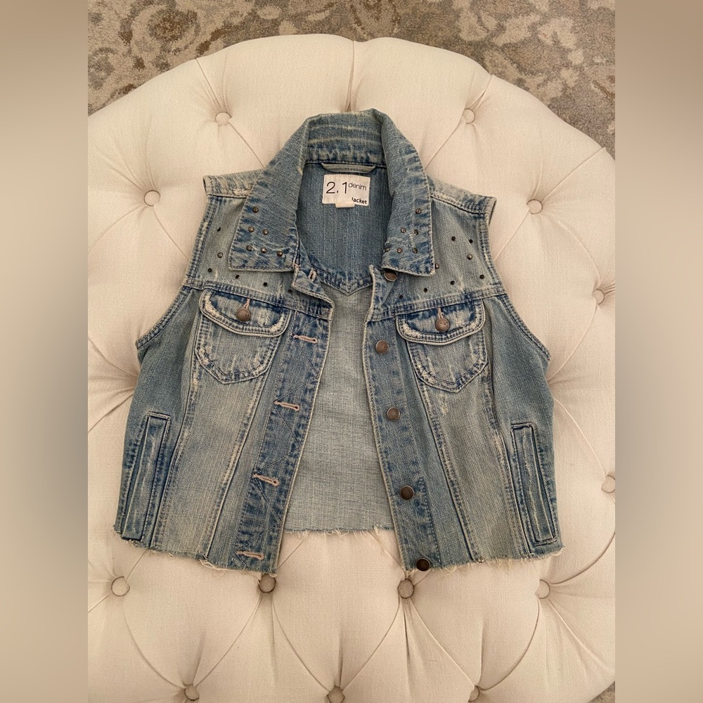 Y2K Cropped Studded Denim Vest sz S